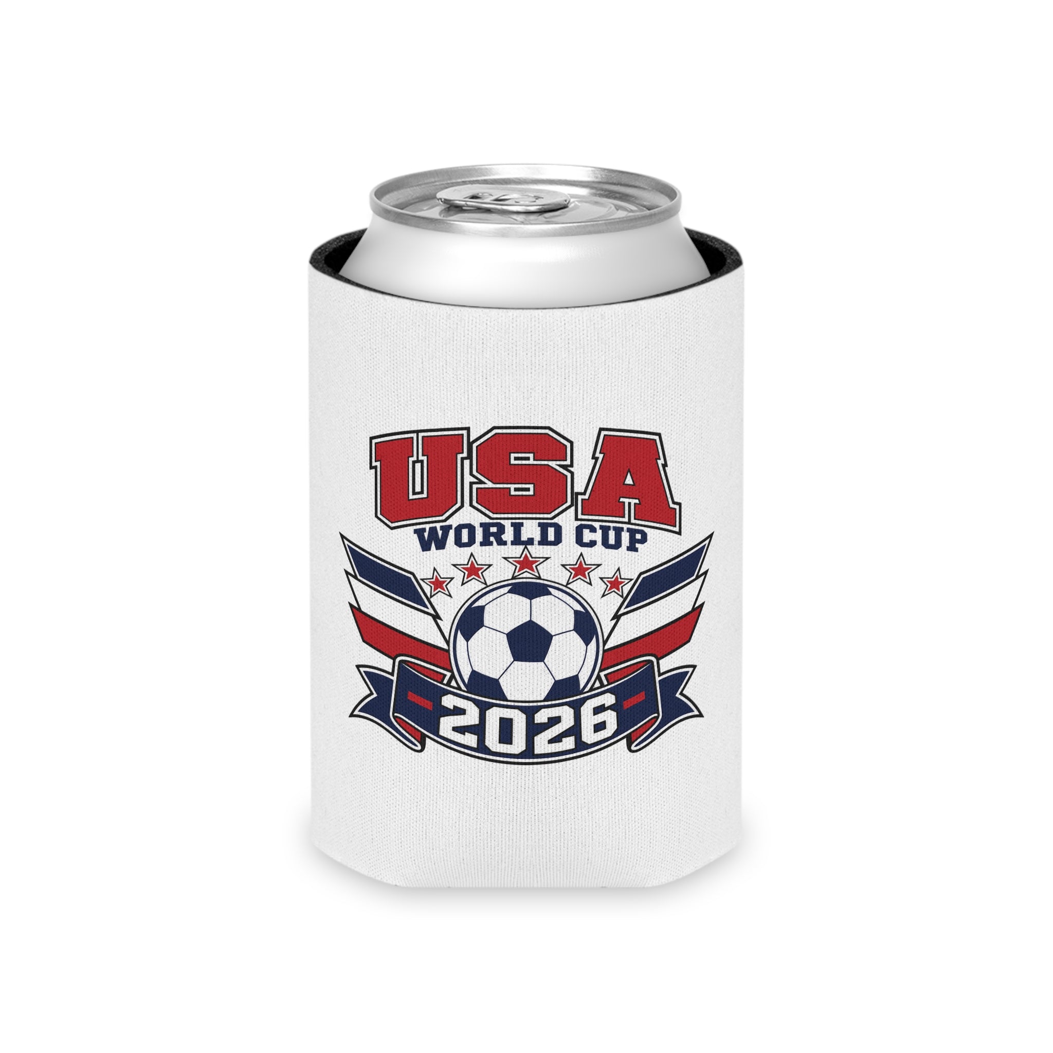 USA World Cup 2026 Can Cooler - Soccer Team Red White Blue Koozie